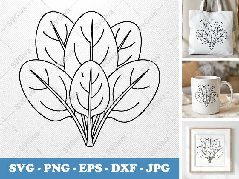 Spinach SVG | Modern Clean Design, Vegetable Outline, Food Clip Art | PNG EPS DXF for Cricut, Silhouette, Cutting Machines