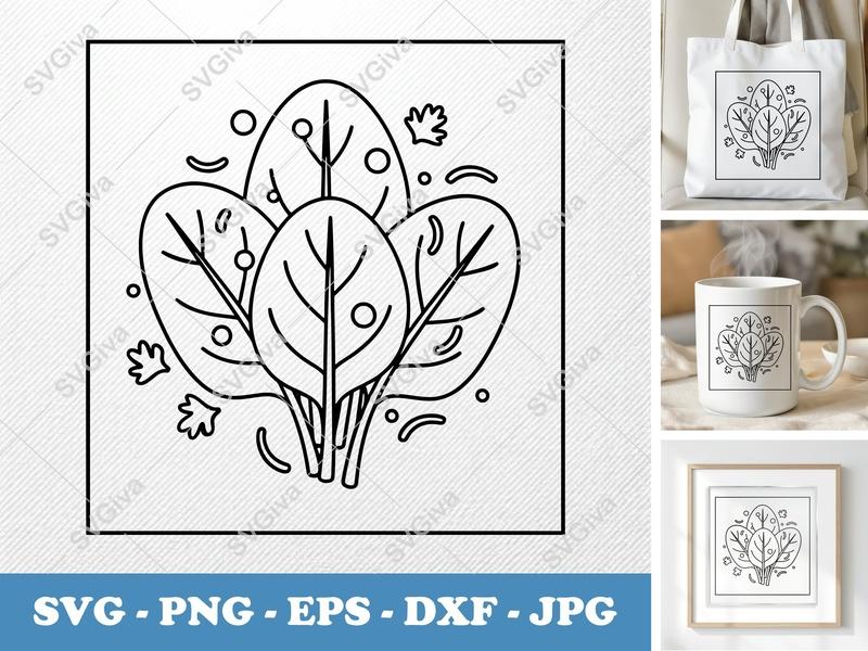 Spinach with Garnish SVG | Minimalist Vector Cut File | Bold Contour Clean Fill | PNG DXF EPS | Cricut Silhouette Kitchen