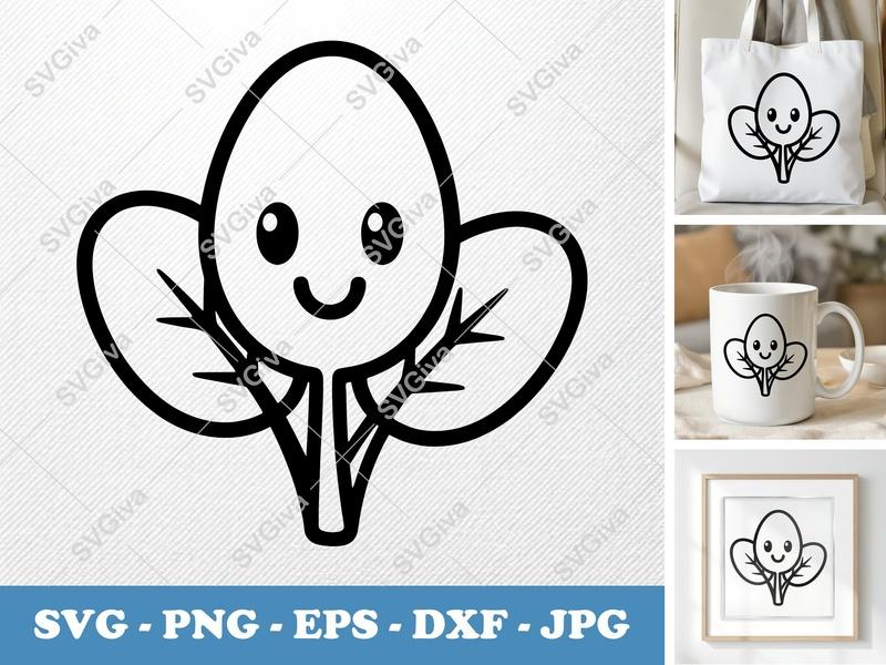 Spinach with Smiling Face SVG | Puffy Soft Shapes | PNG DXF EPS | Cricut Silhouette File