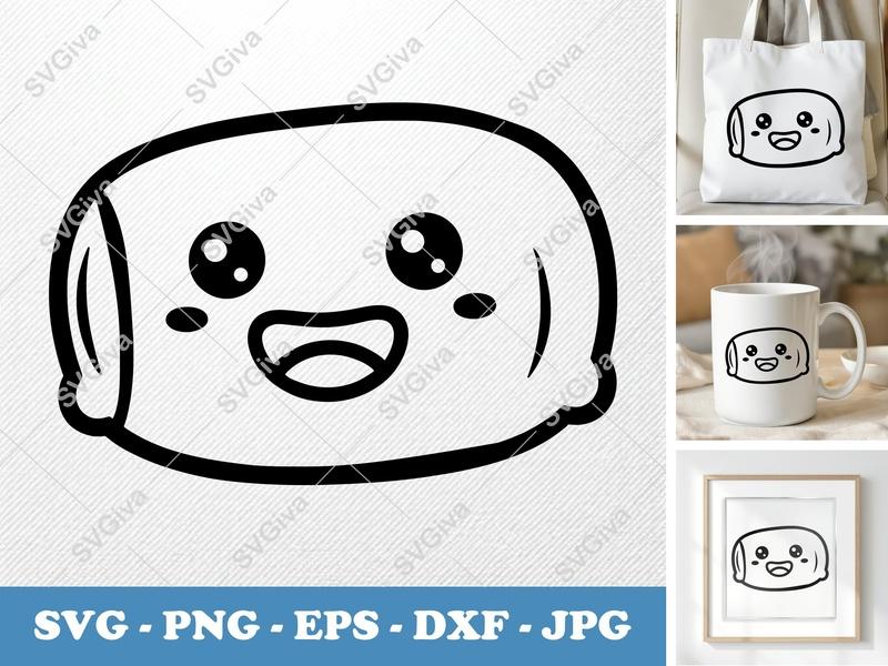 Spring Rolls Kawaii SVG, Cute Food DXF, Happy Face PNG, Asian Snack EPS, Cricut Silhouette Cut File