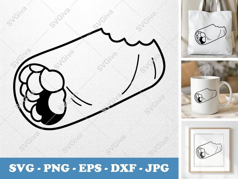 Spring Rolls SVG, Bitten Spring Roll Clipart, Food Outline PNG, EPS, DXF for Cricut & Silhouette, Modern Asian Snack Cut File