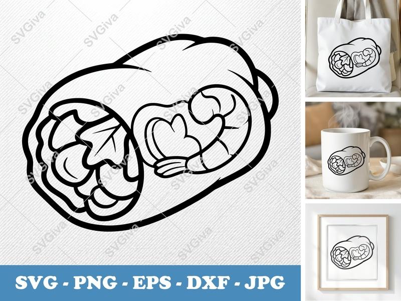 Spring Rolls SVG Cut File | Shrimp Lettuce Food Clipart | PNG EPS DXF for Cricut & Silhouette | Asian Cuisine Vector