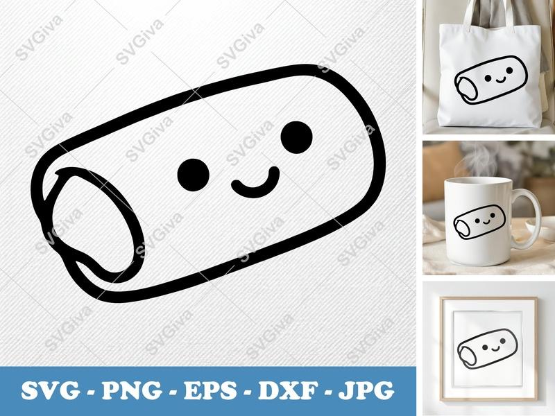 Spring Rolls SVG, Cute Kawaii Doodle Food Clipart, Happy Face Noodle Roll, PNG EPS DXF for Cricut & Silhouette