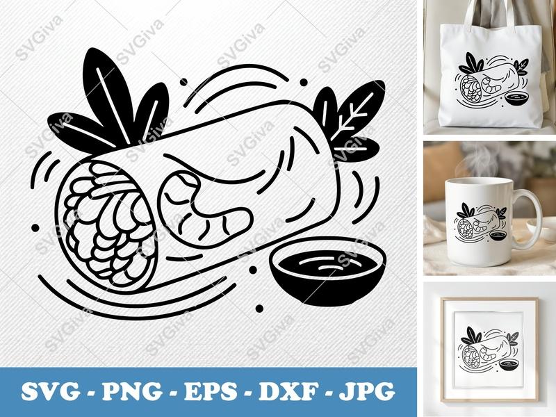 Spring Rolls SVG | Modern Asian Food Graphic, Cut File for Cricut & Silhouette | PNG EPS DXF | Kitchen Decor