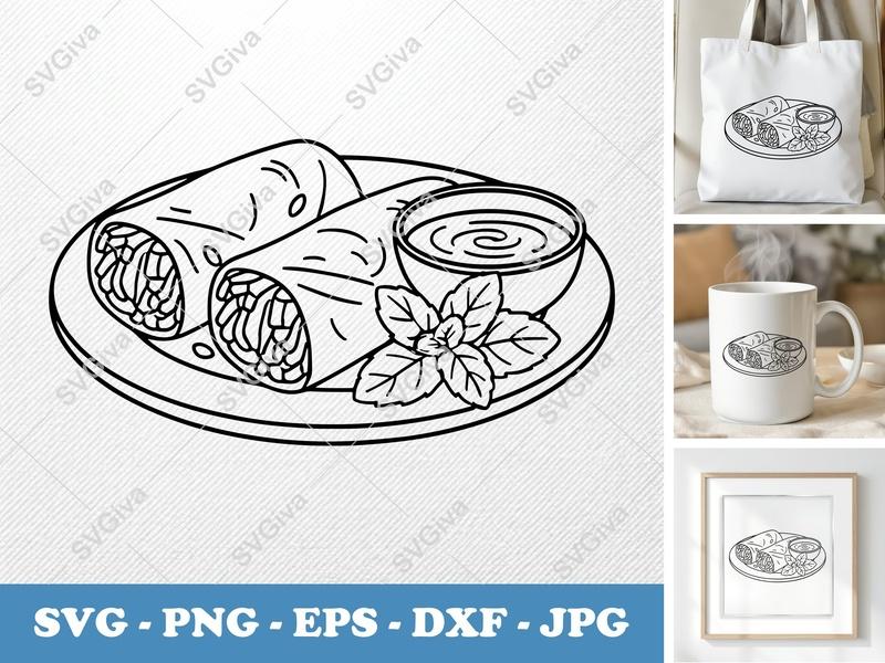 Spring Rolls with Garnish SVG | Friendly Rounded Bean-Shaped Forms | PNG DXF EPS | Cricut Silhouette Cut File