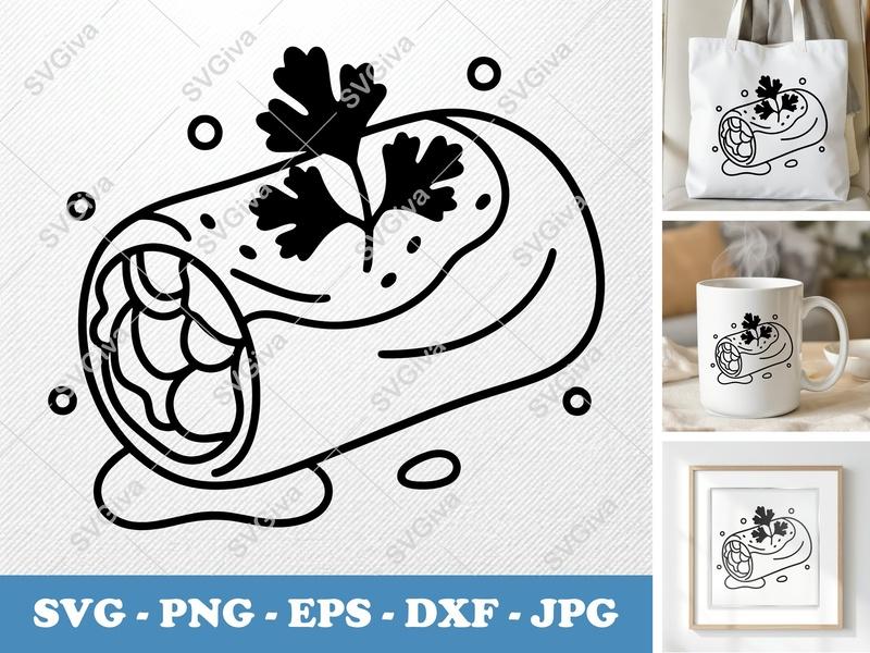 Spring Rolls with Garnish SVG | Puffy Pillow Soft Shapes | PNG DXF EPS | Cricut Silhouette Cut File | Food Vector