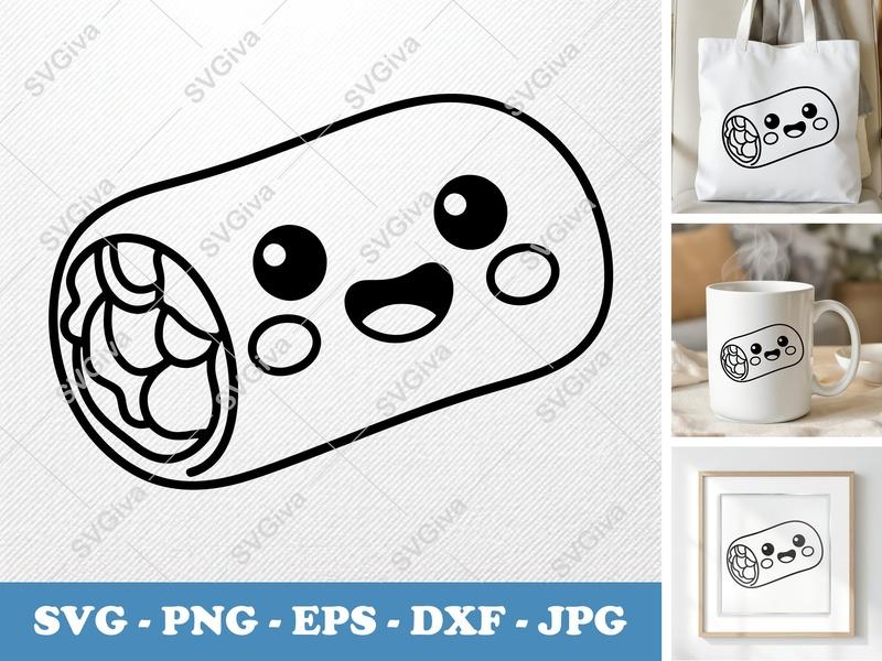 Spring Rolls with Smiling Face SVG, Puffy Kawaii Design | PNG DXF EPS | Cricut Silhouette File