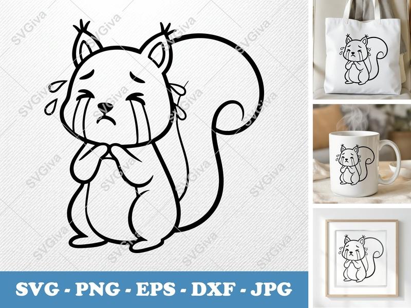 Squirrel Crying SVG | Minimalist Bold Contour | PNG DXF EPS | Cricut Silhouette Cut File