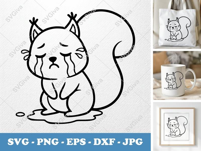 Squirrel Crying SVG, PNG, DXF, EPS Cut File for Cricut & Silhouette | Sad Squirrel Vector Art
