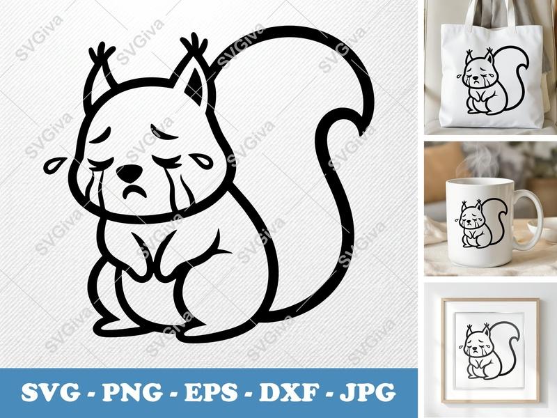 Squirrel Crying SVG, Sad Animal Cut File, Modern Design PNG EPS DXF | Cricut & Silhouette Vinyl Decal