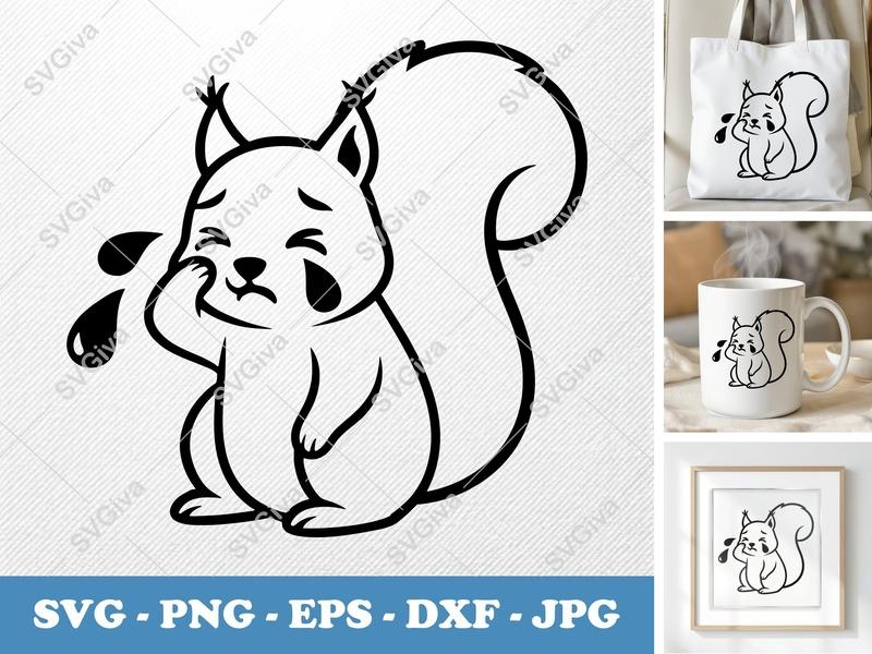 Squirrel Crying SVG | Sad Squirrel Cut File, Emotional Animal PNG EPS DXF for Cricut & Silhouette, Modern Cartoon Vector Art