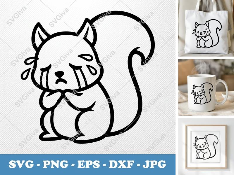 Squirrel Crying SVG, Sad Squirrel Cut File | PNG EPS DXF | Cricut Silhouette Vector Clipart, Cute Animal Tears