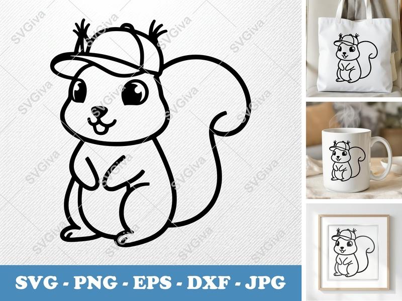 Squirrel in a Cap SVG | Friendly Bean-Shaped Design | PNG DXF EPS | Cricut Silhouette File