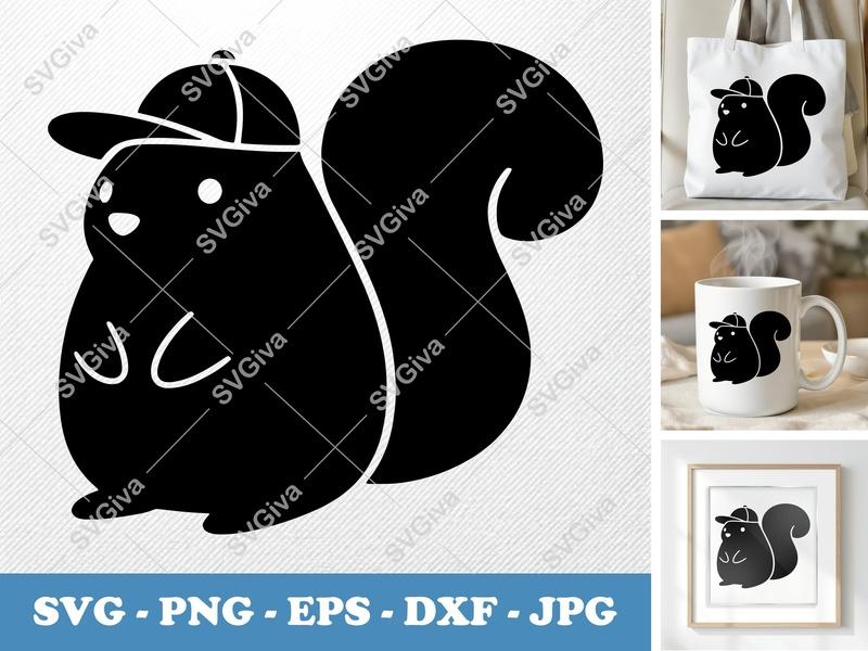 Squirrel in a Cap SVG | Puffy Soft Forms | Inflated Pillow-Soft Design | PNG DXF EPS | Cricut Silhouette Cut File