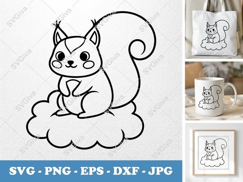 Squirrel Puffy Cloud SVG | Pillow-Soft Shapes | PNG DXF EPS | Cricut Silhouette File