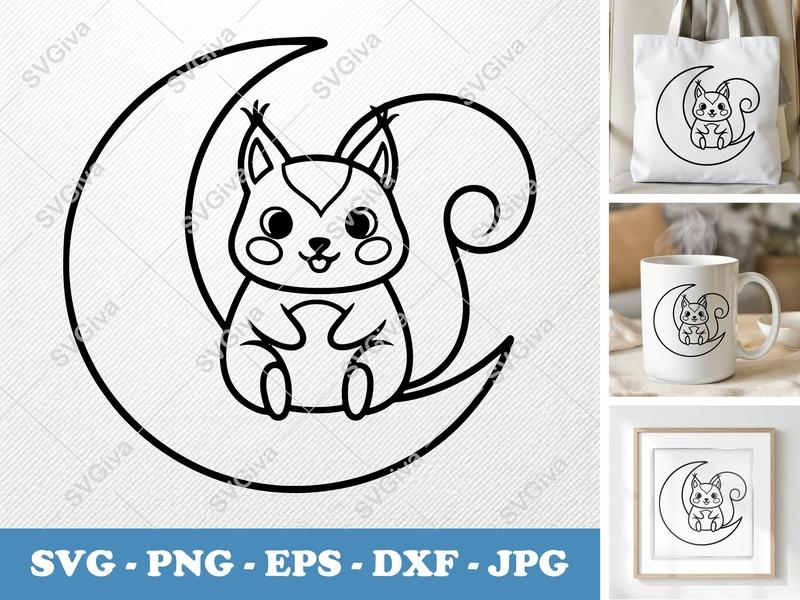 Squirrel Puffy Moon SVG | Pillow Soft Shapes | PNG DXF EPS | Cricut Silhouette Cut File
