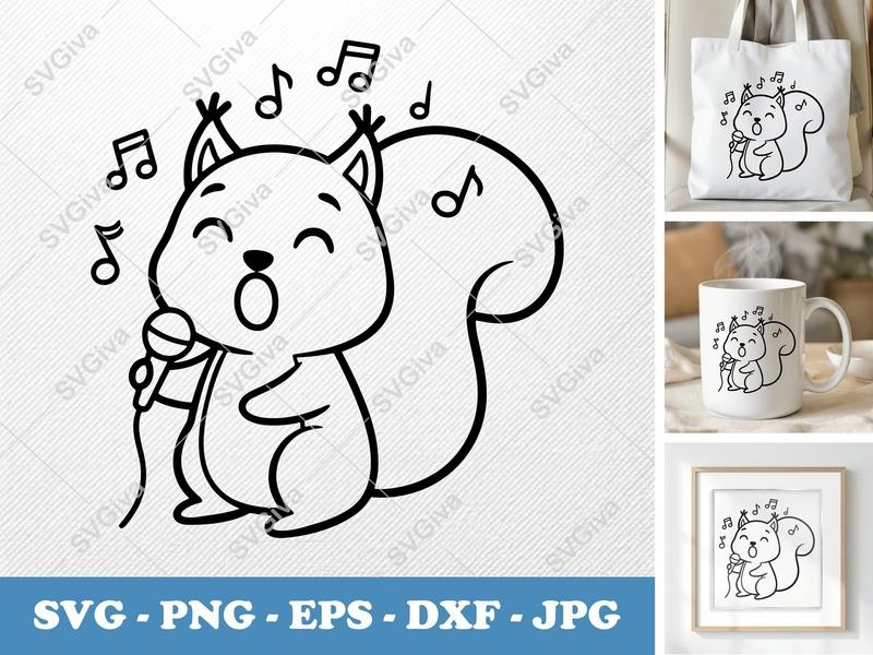 Squirrel Singing SVG PNG DXF EPS | Music Animal Cut File Cricut Silhouette