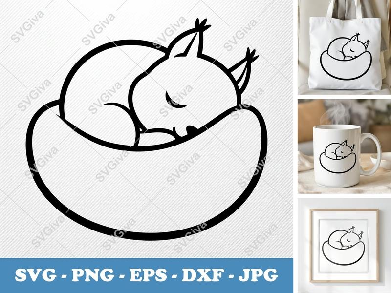 Squirrel Sleeping SVG | Cute Animal Clipart | Modern Forest PNG EPS DXF | Cricut Silhouette Cut File