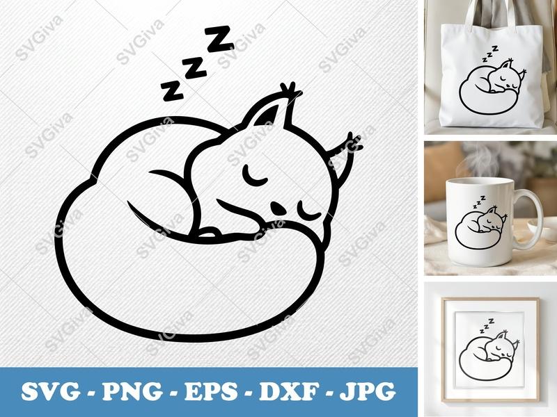 Squirrel Sleeping SVG, Modern Napping Squirrel Cut File, Cute Animal PNG EPS DXF for Cricut & Silhouette