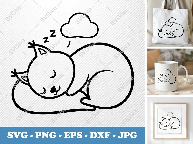 Squirrel Sleeping SVG PNG DXF EPS | Cute Animal Cut File Cricut Silhouette | Napping Squirrel Vector Design