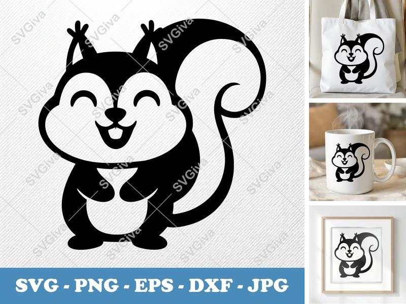 Squirrel Smiling Happily SVG PNG DXF EPS | Cricut Silhouette Cut File Vector Animal Design