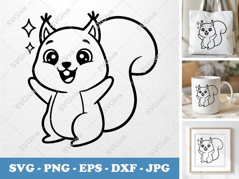 Squirrel Smiling Happily SVG PNG DXF EPS | Cute Animal Cut File | Cricut Silhouette Vector Design