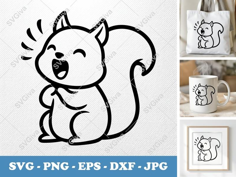 Squirrel SVG | Happy Squirrel Cut File, Laughing Squirrel Clipart | PNG EPS DXF for Cricut, Silhouette, Vinyl Decal, Planner Sticker
