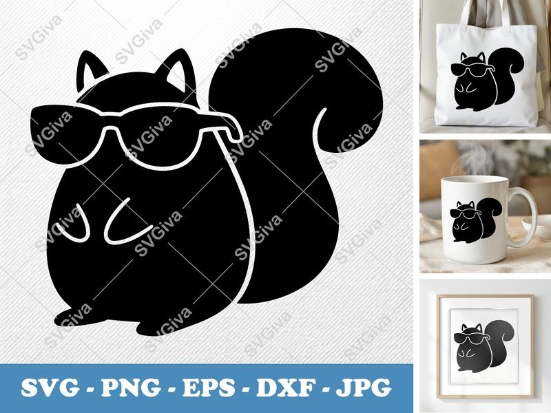 Squirrel wearing sunglasses SVG | Puffy Inflated Animal Cut File | PNG DXF EPS | Cricut Silhouette Design