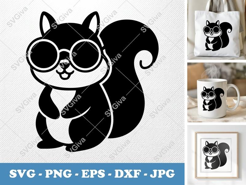 Squirrel with Glasses SVG, Cute Animal Clip Art, Modern Cartoon PNG, EPS, DXF for Cricut & Silhouette Cutting Machine