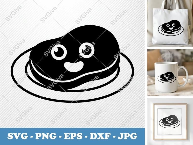 Steak Kawaii SVG | Cute Food PNG EPS DXF | Happy Meat Cut File for Cricut, Silhouette | Modern Kitchen Clipart Design
