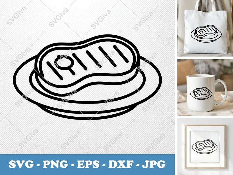 Steak on a Plate SVG PNG DXF EPS | Food Cut File Cricut Silhouette | Kitchen Decor BBQ Grill Design