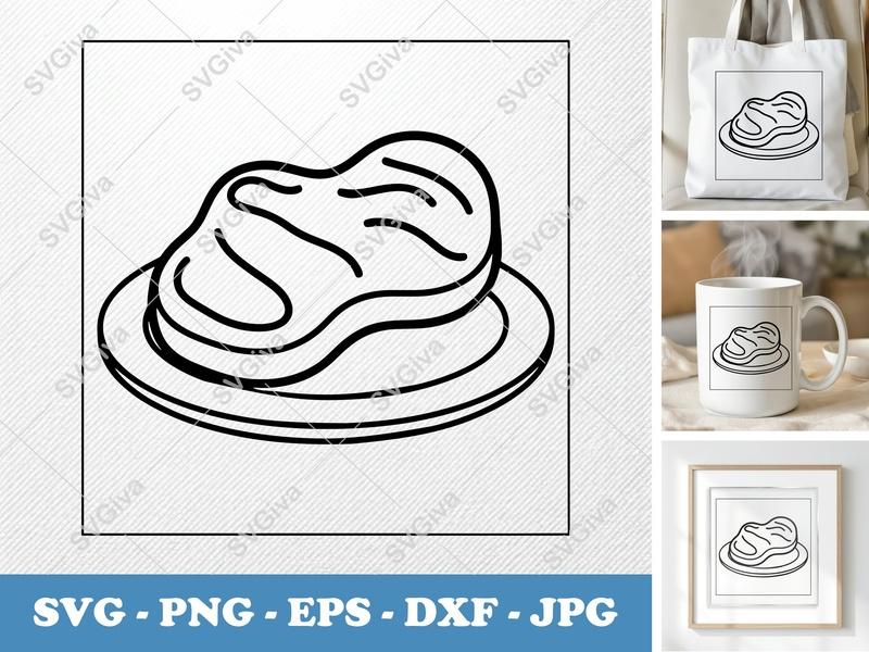 Steak on a Plate SVG | Puffy Soft Forms Cut File | Inflatable Design PNG DXF EPS for Cricut & Silhouette