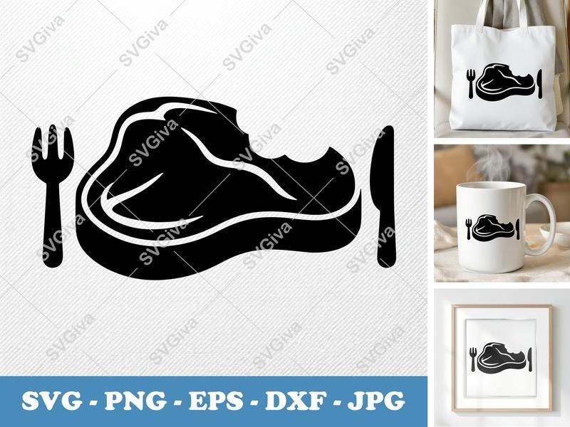 Steak Partially Eaten SVG PNG DXF EPS | Cricut Silhouette Cut File | Kitchen Food Icon