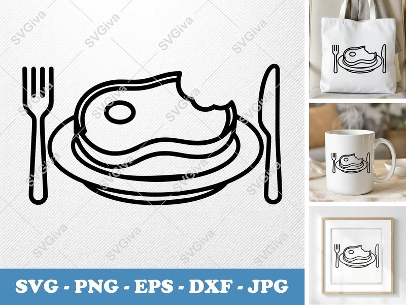 Steak Partially Eaten SVG PNG DXF EPS | Food Cut File for Cricut Silhouette | Kitchen Dinner