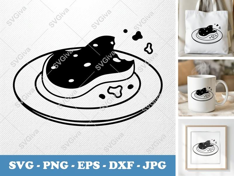 Steak SVG | Modern Bite Mark Steak on Plate | Foodie Cut File, PNG, EPS, DXF for Cricut, Silhouette