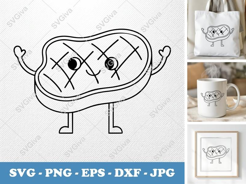 Steak with Smiling Face SVG PNG DXF EPS | Food Cut File Cricut Silhouette Kitchen