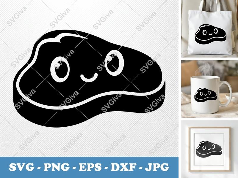 Steak with Smiling Face SVG PNG DXF EPS | Kawaii Food Cut File Cricut Silhouette