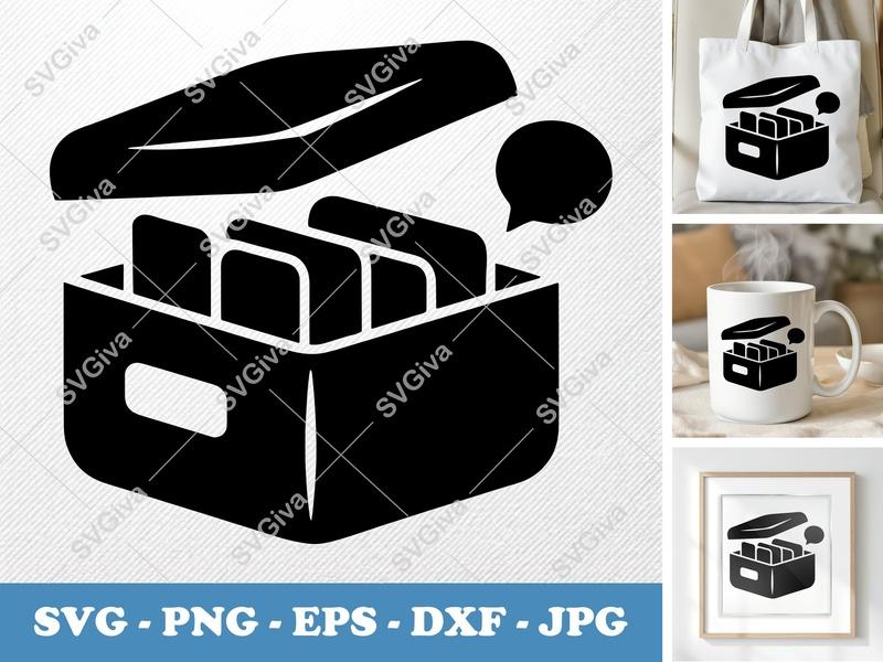 Storage Box SVG, File Organizer, Modern Open Lid, Card Holder, PNG EPS DXF for Cricut, Silhouette