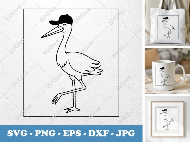 Stork in a Cap SVG PNG DXF EPS | Bird Cut File for Cricut Silhouette | Animal Vector Art