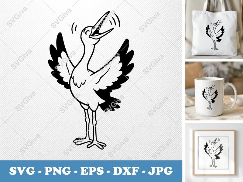 Stork Singing SVG, Friendly Bean-Shaped Forms | Rounded Body Cut File for Cricut, Silhouette | PNG DXF EPS Vector