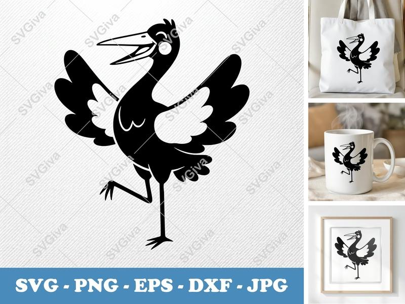 Stork Smiling Happily SVG | Puffy Soft Forms | PNG DXF EPS | Cricut Silhouette Cut File