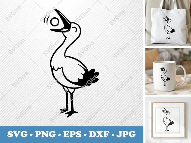 Stork SVG | Modern Clean Design, Baby Delivery Bird, New Baby PNG EPS DXF for Cricut, Silhouette