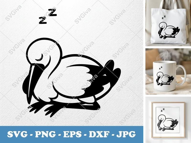 Stork SVG | Sleeping Stork Cut File, Baby Shower Clipart | PNG EPS DXF for Cricut, Silhouette, Vector Art