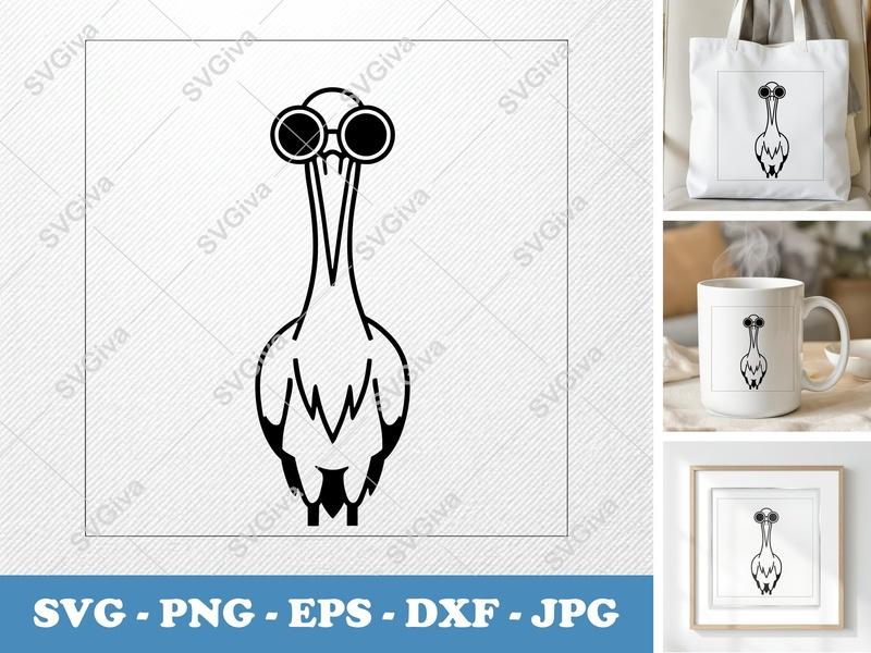 Stork wearing Sunglasses SVG | Minimalist Vector Cut File | Bold Black Contour, Clean White Fill | PNG, DXF, EPS for Cricut, Silhouette