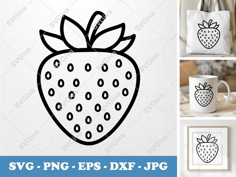 Strawberry Fresh SVG | Friendly Rounded Bean Shape Cut File | PNG DXF EPS | Cricut Silhouette Design