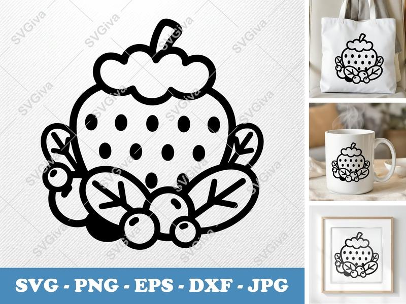 Strawberry | Modern Clean Berry SVG, PNG, EPS, DXF | Fruit Clipart for Cricut, Silhouette | Outline Food Cut File
