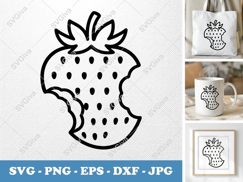 Strawberry Partially Eaten SVG - Bold Contour, Minimalist Design | PNG DXF EPS | Cricut Silhouette File