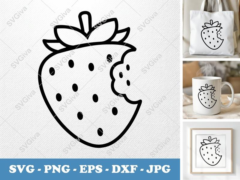 Strawberry Partially Eaten SVG | Puffy Soft Forms | PNG DXF EPS | Cricut Silhouette File