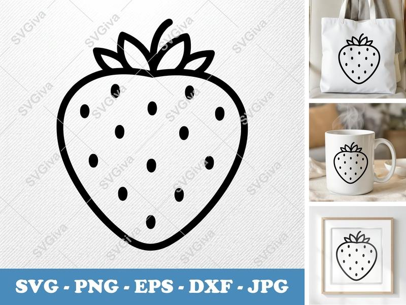 Strawberry SVG | Outline Fruit Cut File | Modern Berry Vector | PNG EPS DXF for Cricut & Silhouette
