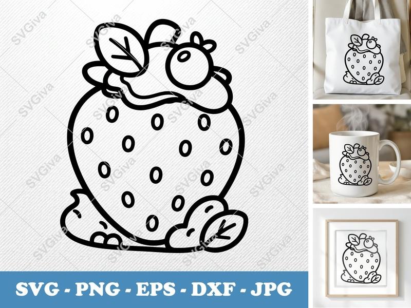Strawberry with Garnish SVG | Puffy Soft Forms | PNG DXF EPS | Cricut Silhouette Cut File